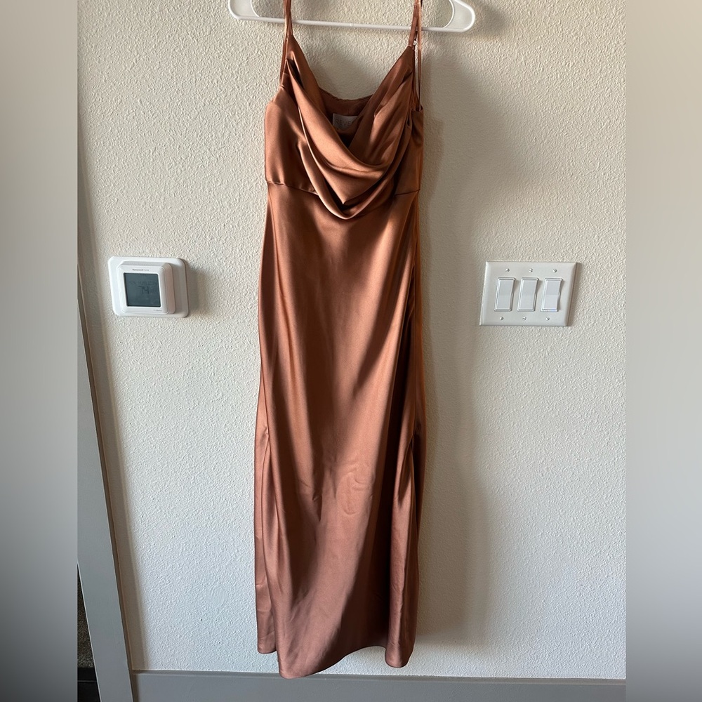 Revelry Skye Satin Dress in Copper - Picture 5 of 10